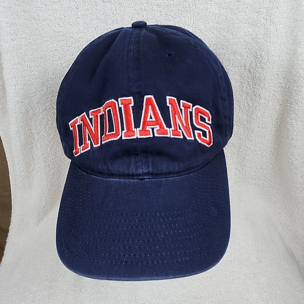 Vintage Cleveland Indians Hat Cap Navy Adjustable Strap Starter Block Print